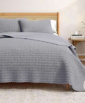 3-Pc. 100% Cotton Honeycomb Waffle Garment Washed Quilt Set