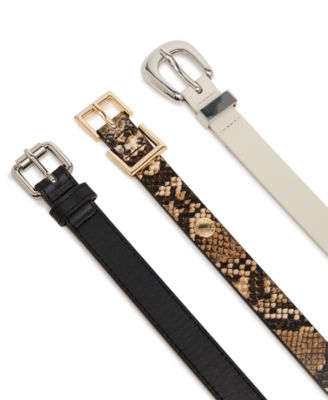 Women's Roller, Double Square Buckle Python 3-Pc Textured Belt