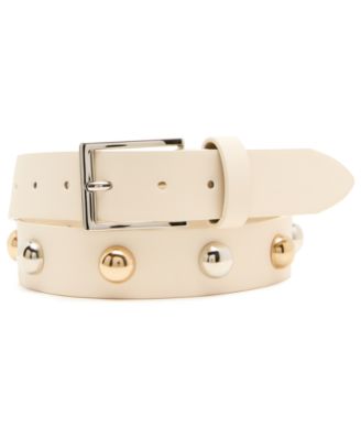 Women's Two-Tone Dome Studs Rhinestone Floral Buckle Belt