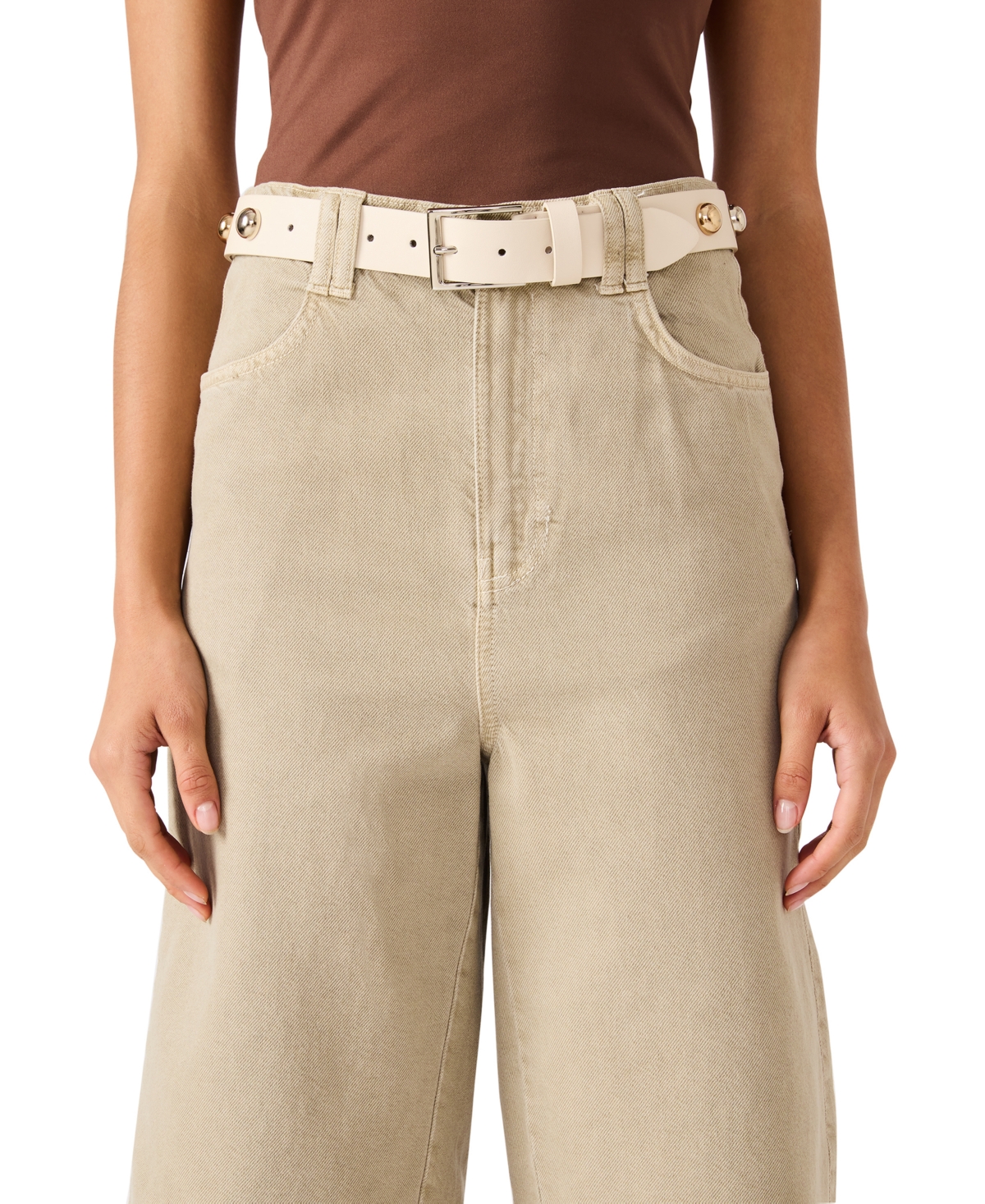 Steve Madden Women's Two-Tone Dome Studs Rhinestone Floral Buckle Belt