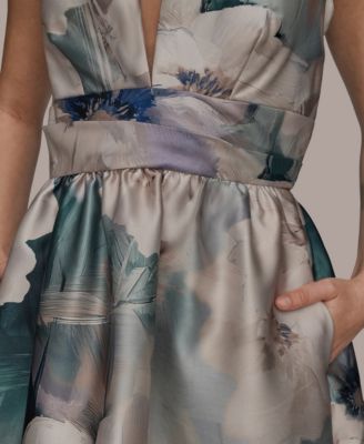 Women's Floral Print Sleeveless Pleated A-line Ball Gown