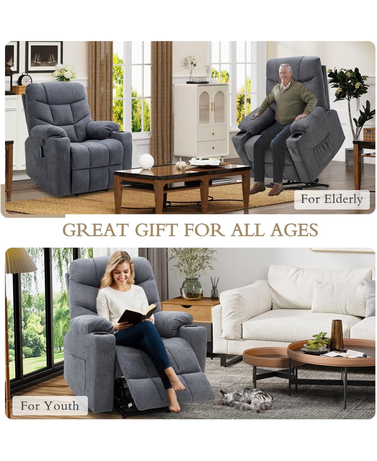Aecojoy Multi-Function Power Lift Recliner for Elderly