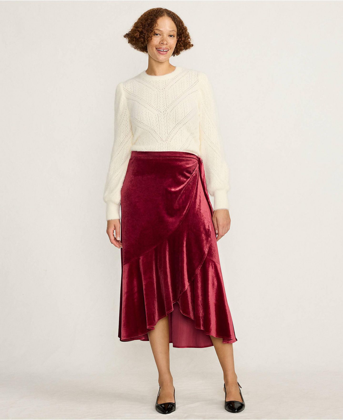 Женская юбка Lands' End Velvet Wrap Midi, цвет: Гранатовый — фото 4