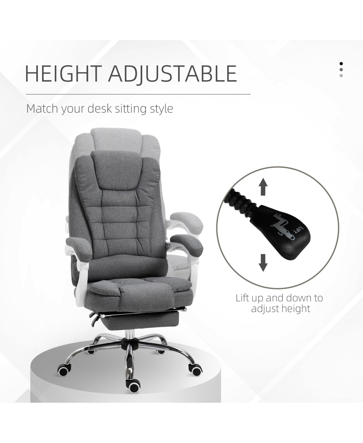 Vinsetto High-Back Executive Office Chair with Footrest, Linen-Fabric Computer Chair with Padded Armrests, Ergonomic Office Chair, Gray