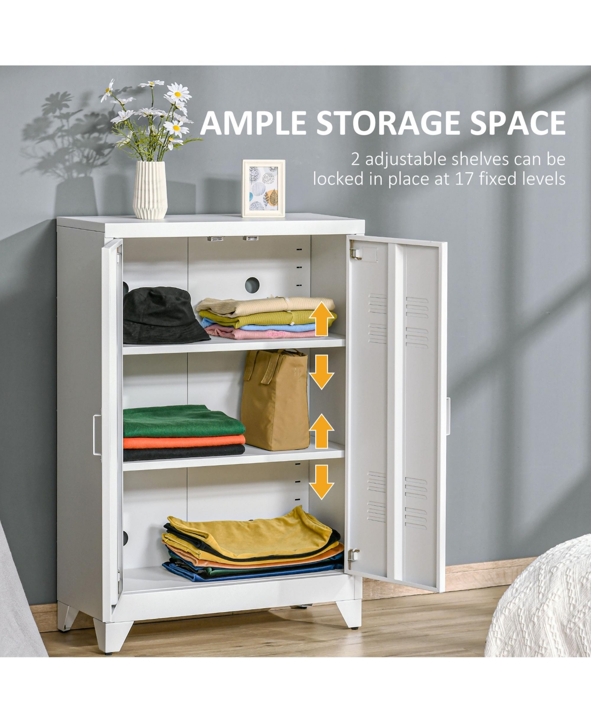 Homcom Metal Storage Cabinet Utility Organizer w/ Louvered Locker Doors, White