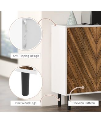 Sideboard Buffet Cabinet with Chevron Doors, Pine Wood Legs,