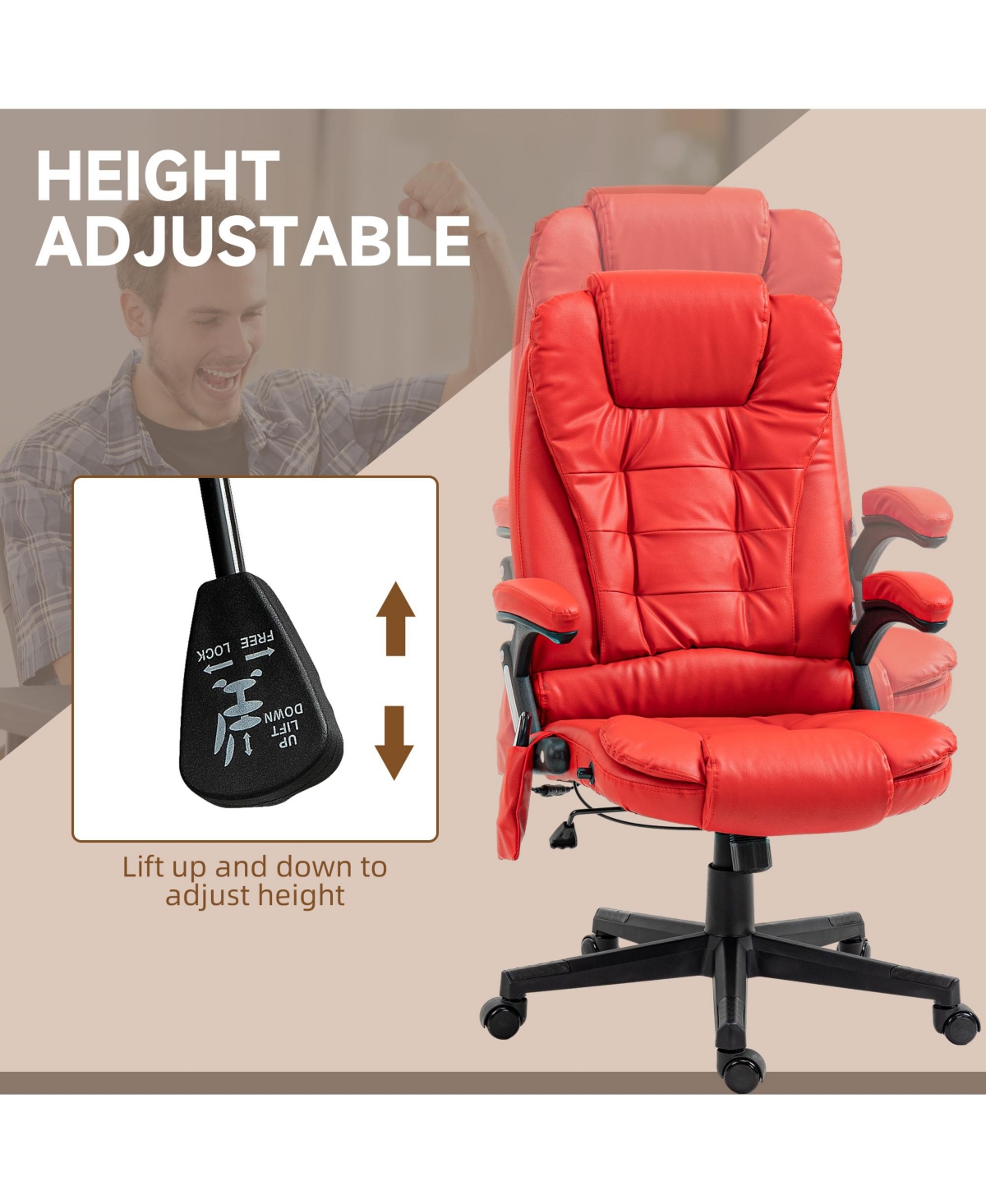 Homcom High-Back Vibration Massage Chair, Heating Office Chair