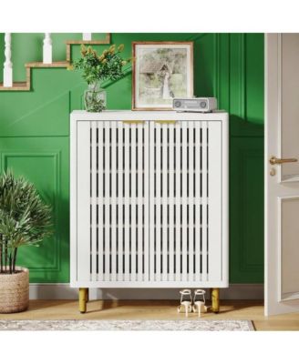 Hallway Shoe Cabinet with Hidden Storage and Interior Shelves