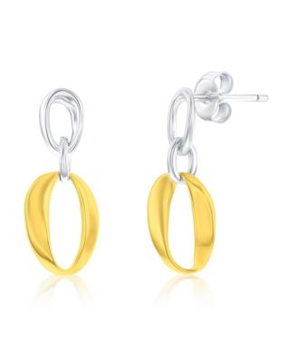   Polished Oval Link Dangle Earrings - Two-Tone