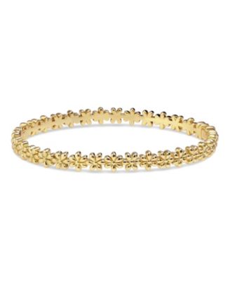 Daisy Flower Eternity Bangle Bracelet in Gold Plated Sterling Silver, Size Medium