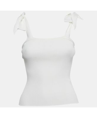 Women's White Rib Knit Sleeveless Tie-Up Top