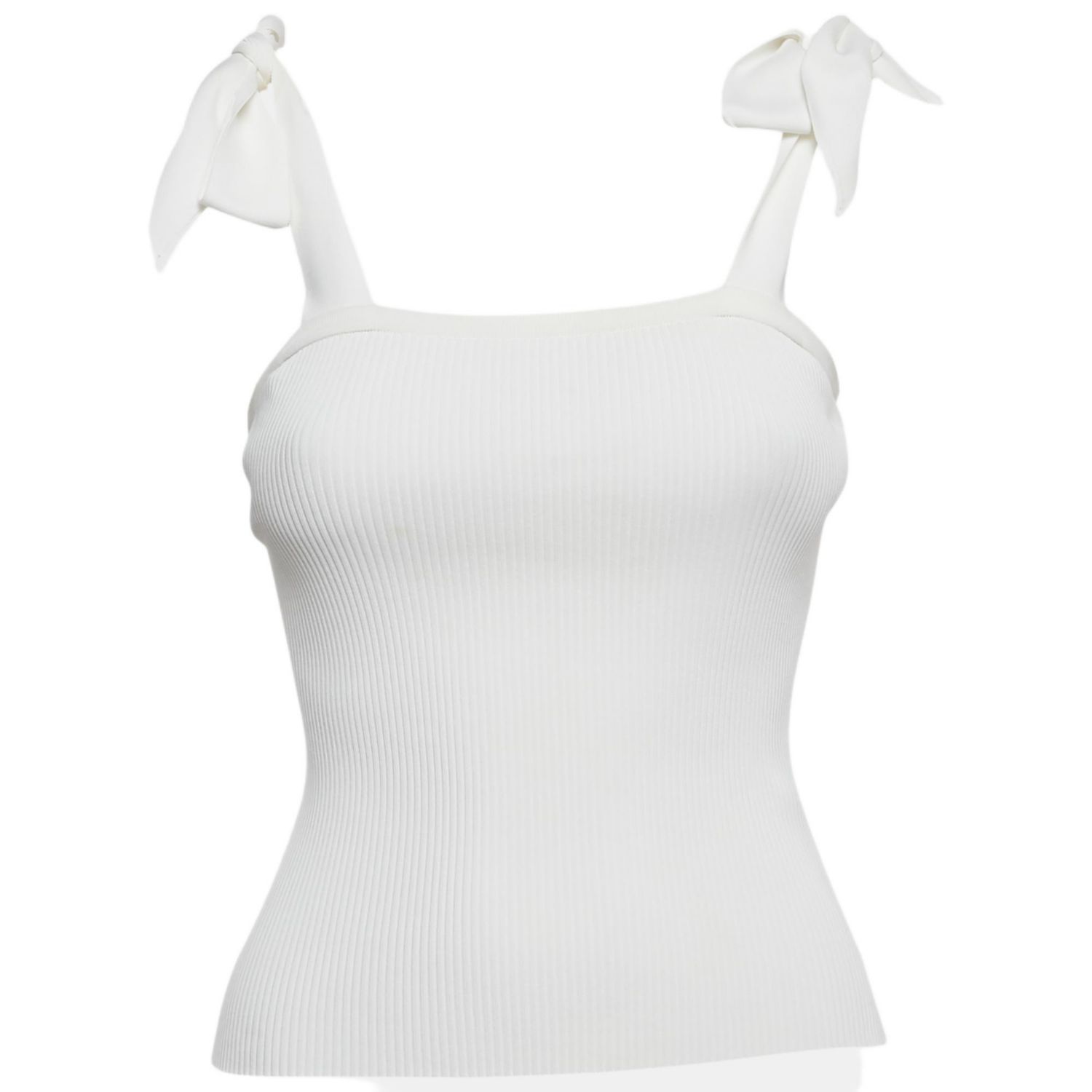Women's White Rib Knit Sleeveless Tie-Up Top