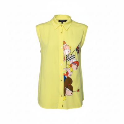 Women's Yellow Printed Sleeveless Shirt