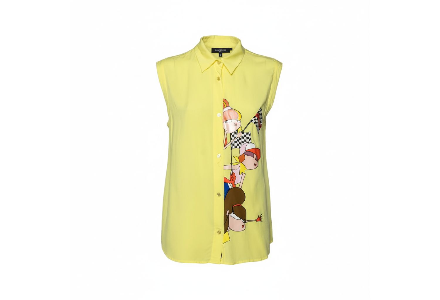 Women's Yellow Printed Sleeveless Shirt