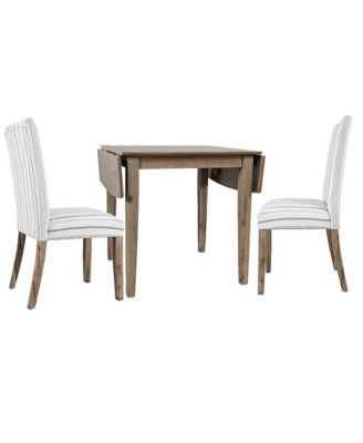 Eastern Tides Coastal Wire-Brushed Wood Three Piece Upholstered Dining Set