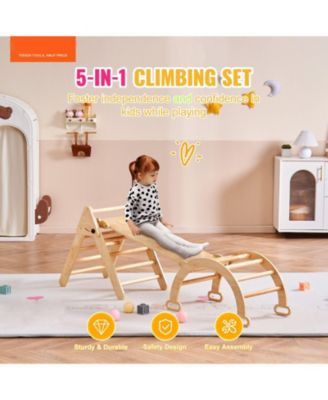 Pikler Triangle 5-in-1 Wooden Toddler Climbing Set Indoor Gym