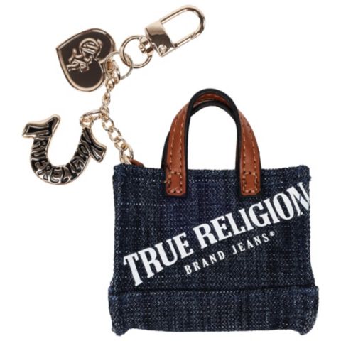 Женский брелок True Religion Mini Denim Tote Bag Charm, цвет: Тёмный джинсовый