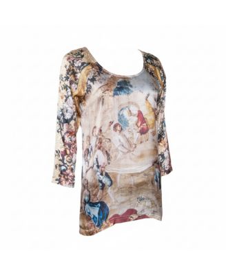 Women's Pre-Owned D&g Beige Abstract Printed Stretch Silk Long Sleeve Top