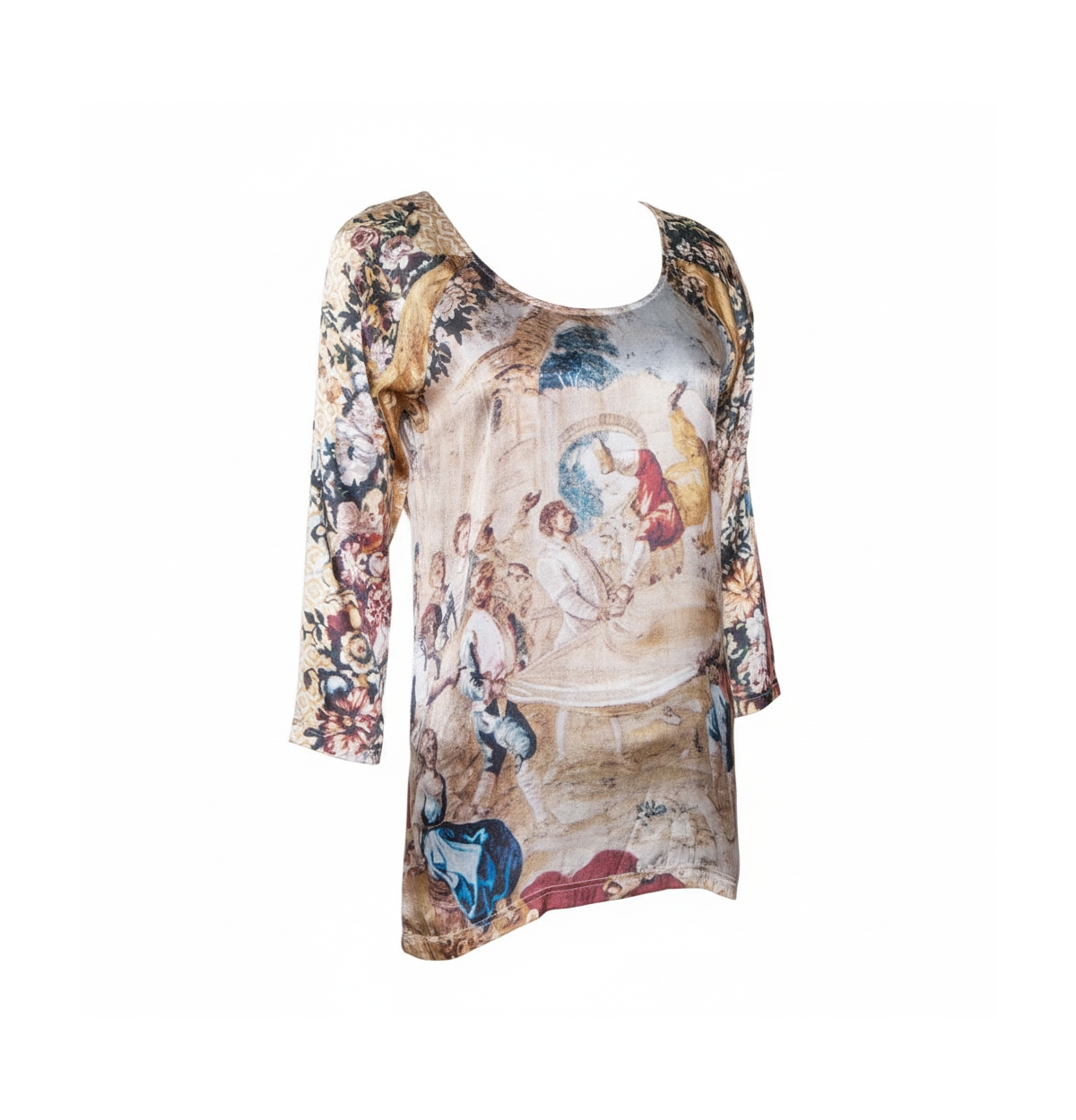 Pre-Owned Dolce & Gabbana Women's Pre-Owned D&g Beige Abstract Printed Stretch Silk Long Sleeve Top