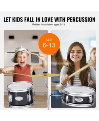 Kids Drum Set 3-Piece 14" Beginner Kit with Throne Pedal Sticks Black