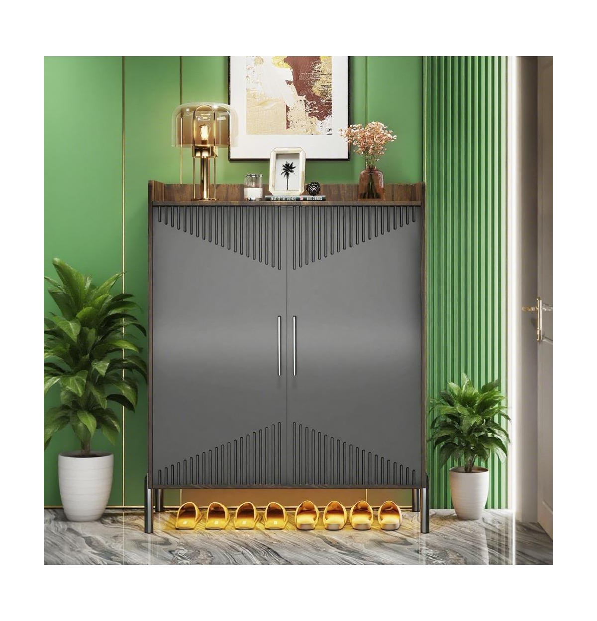 Slickblue Narrow Shoe Cabinet with Doors for Compact Hallway Spaces