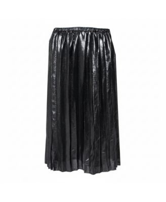 Women's Metallic Grey Lame' Pleated Knee Length Skirt