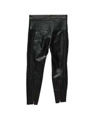 Women's Black Leather & Nubuck Paneled Cropped Biker Pants