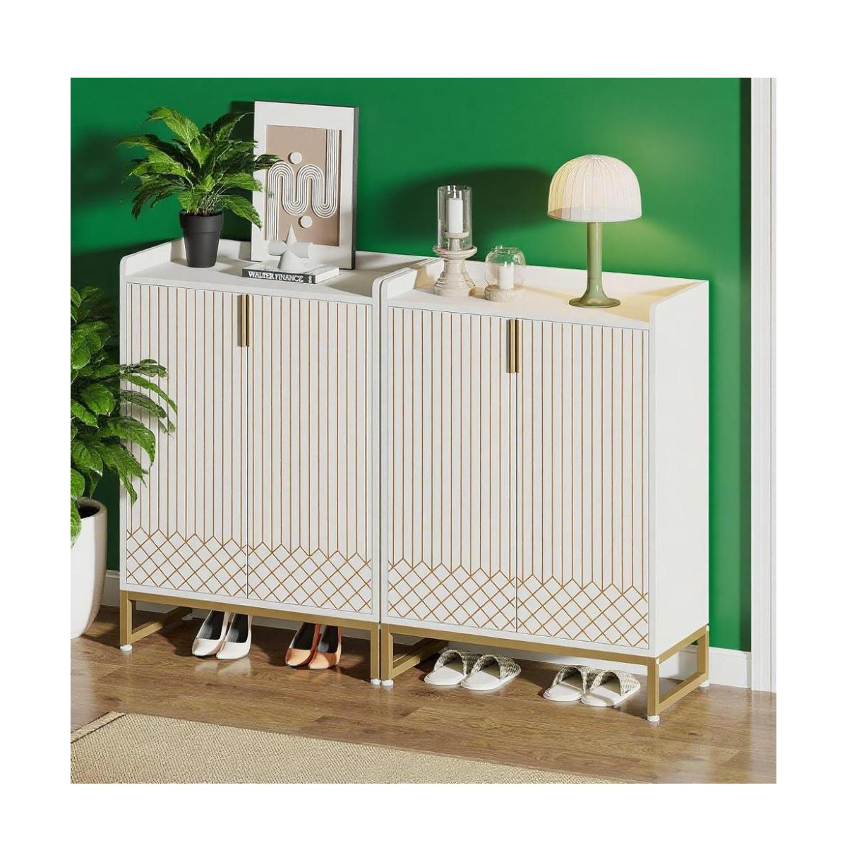 Slickblue Wooden Shoe Cabinet Organizer with Storage Compartment