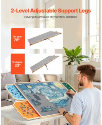 1500-Piece Rotating Puzzle Board 34"x25" with Drawers and Cover
