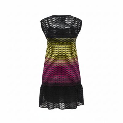 Multicolor Perforated Knit Ruffle Detail Shift Dress