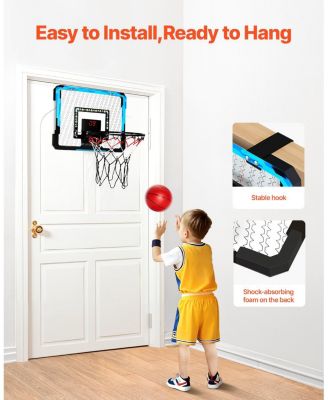 Kids Basketball Hoop, Over-the-Door Mini Basketball Goal with Electronic Scoreboard and LED Light for Ages 3+