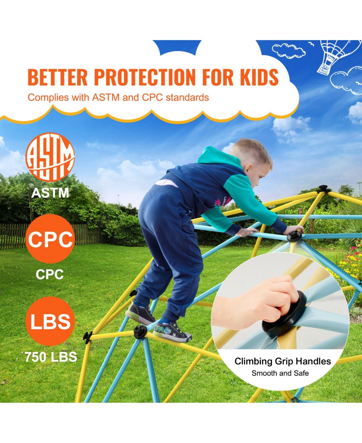 Sugift 10FT Kids Climbing Dome with Hammock and Swing 750 Lb Capacity