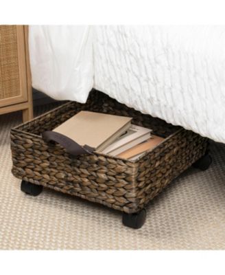 Adaline 18.11" Classic Farmhouse Hand-Woven Hyacinth Rectangular Underbed Storage Bin with Wheels and Handles