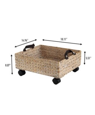 Adaline 18.11" Classic Farmhouse Hand-Woven Hyacinth Rectangular Underbed Storage Bin with Wheels and Handles