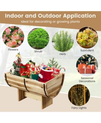 Outdoor Wooden Planter Solid Acacia Wood Half-Barrel Planter Box with Legs