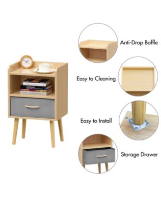 Collapsible Fabric Drawer Nightstand 2-Tier Wood Storage Cabinet