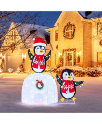 Lighted Christmas Decoration Penguins Igloo 170 White LED Lights for Home