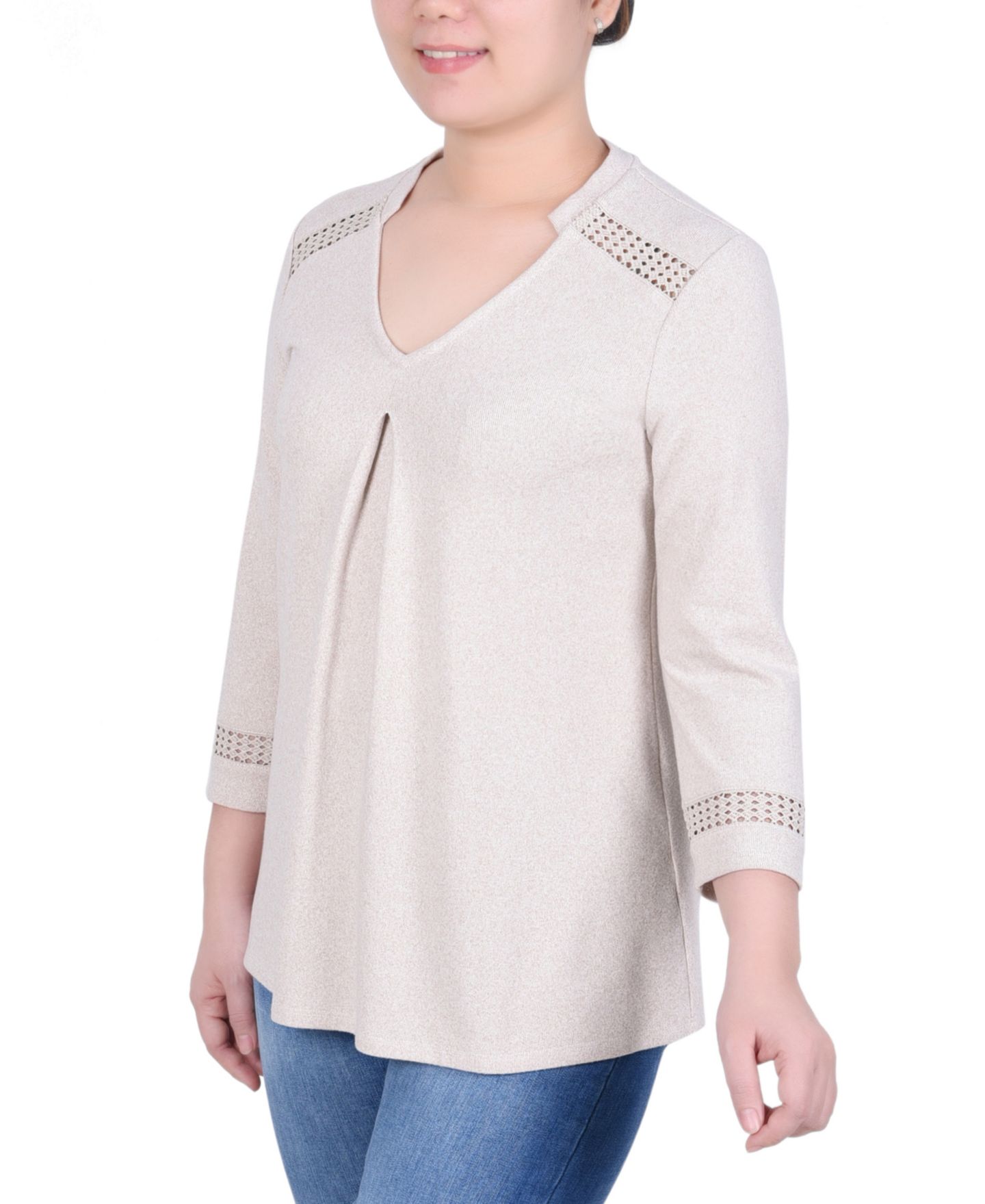 Женский топ NY Collection 3/4 Sleeve Swing Tunic Top, цвет: Серо-коричневый — фото 2
