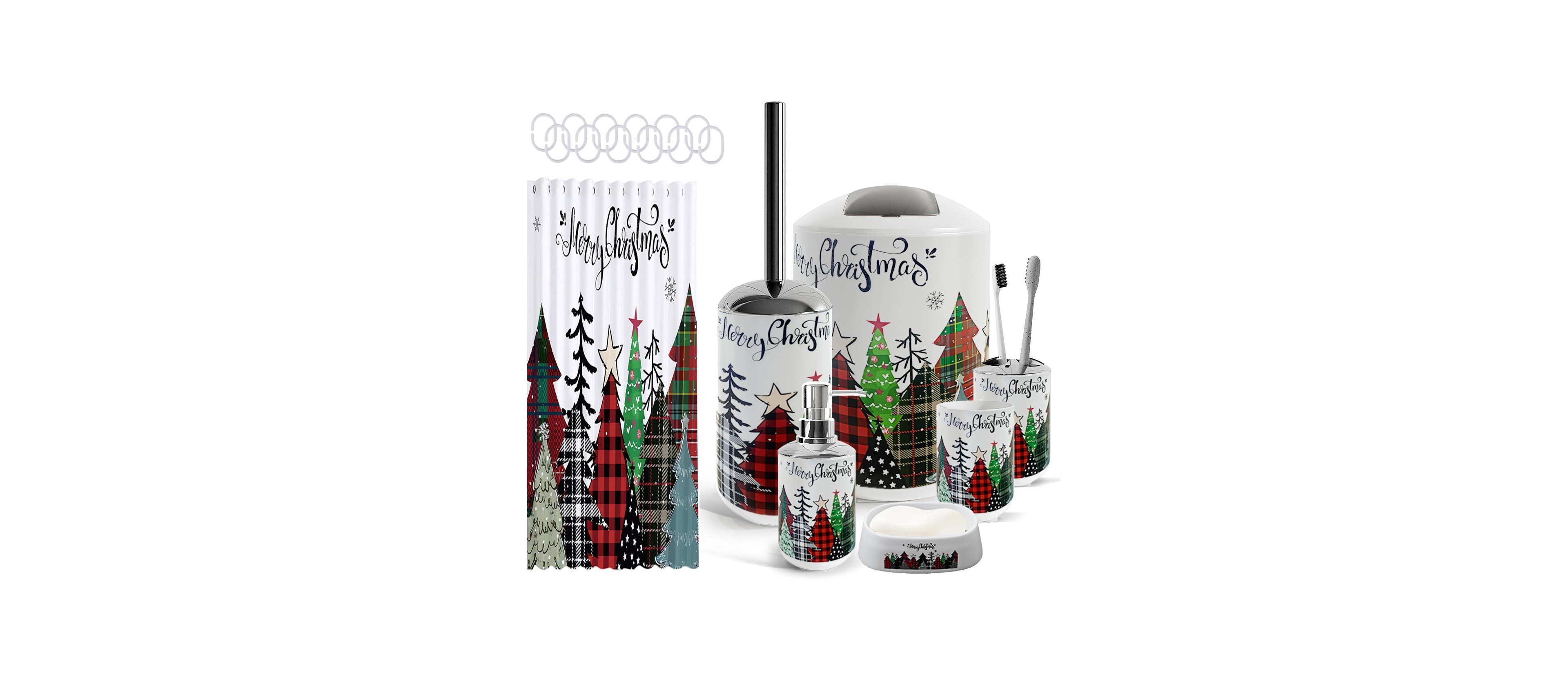 Clara Clark 19-Piece Complete Holiday Bathroom Decor & Accessory Set with Shower Curtains