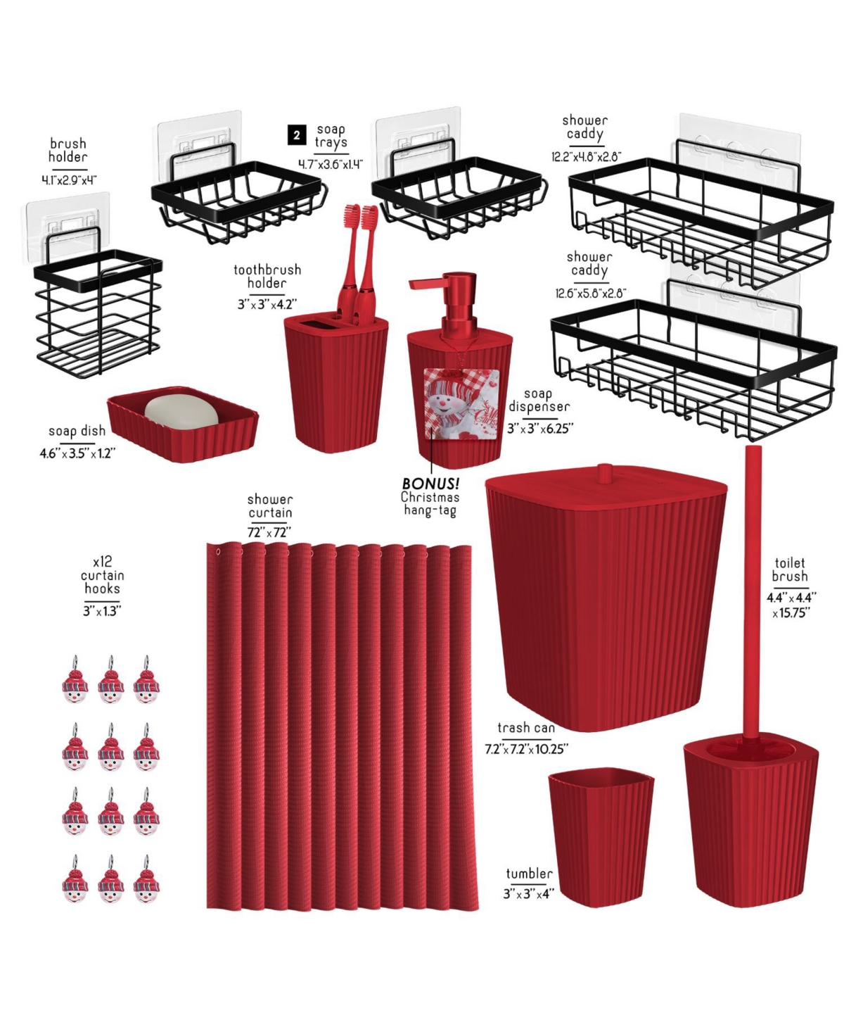 Clara Clark Complete Holiday Bathroom Decor & Accessory Set with Shower Caddy Set