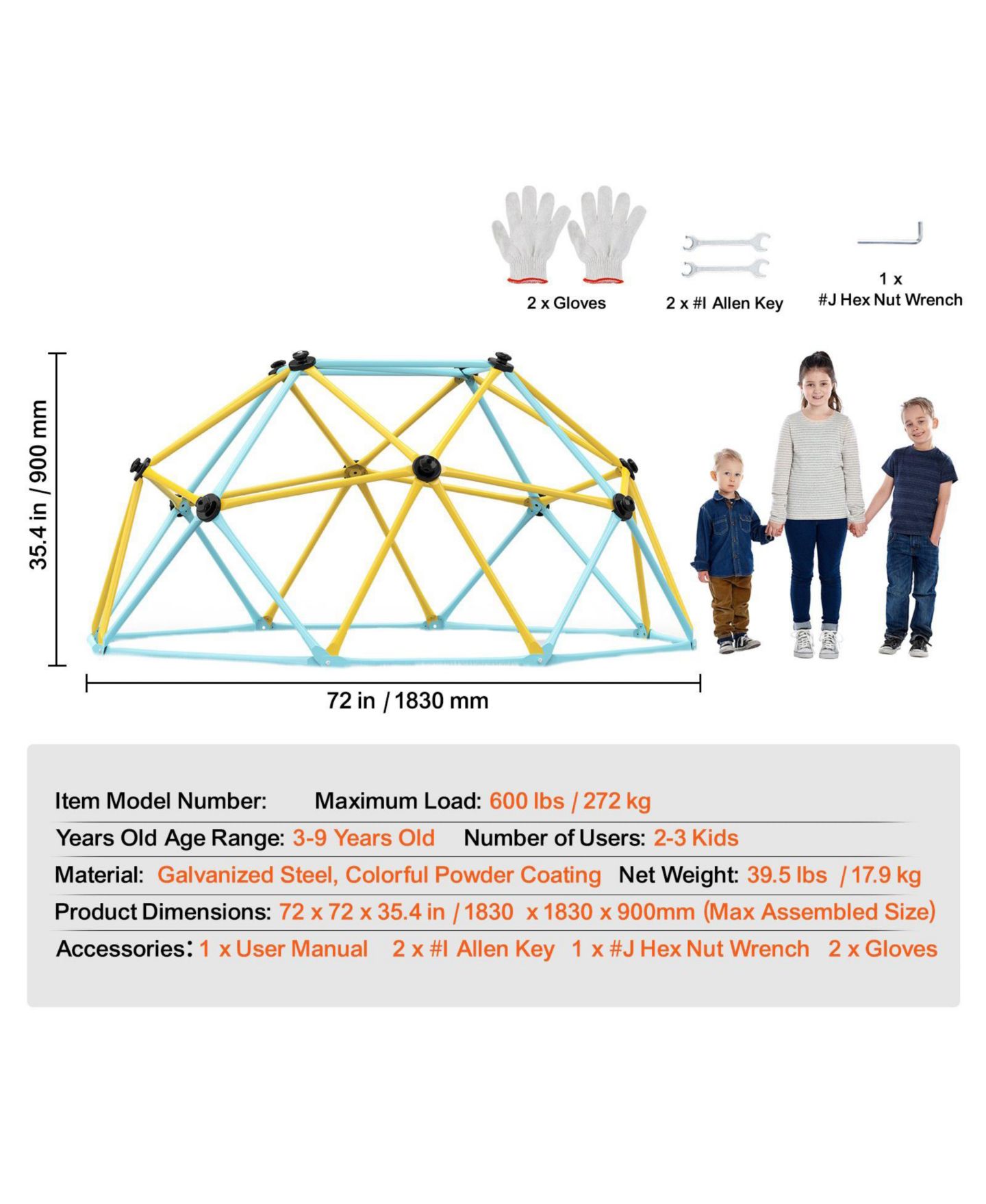 Детская игрушка SUGIFT 6Ft Kids Climbing Dome Steel 600 Lb Capacity, Ages 3+, цвет: Синий — фото 4