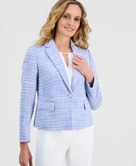 Women's Tweed One-Button Blazer, Regular & Petite - Paris Blue Multi