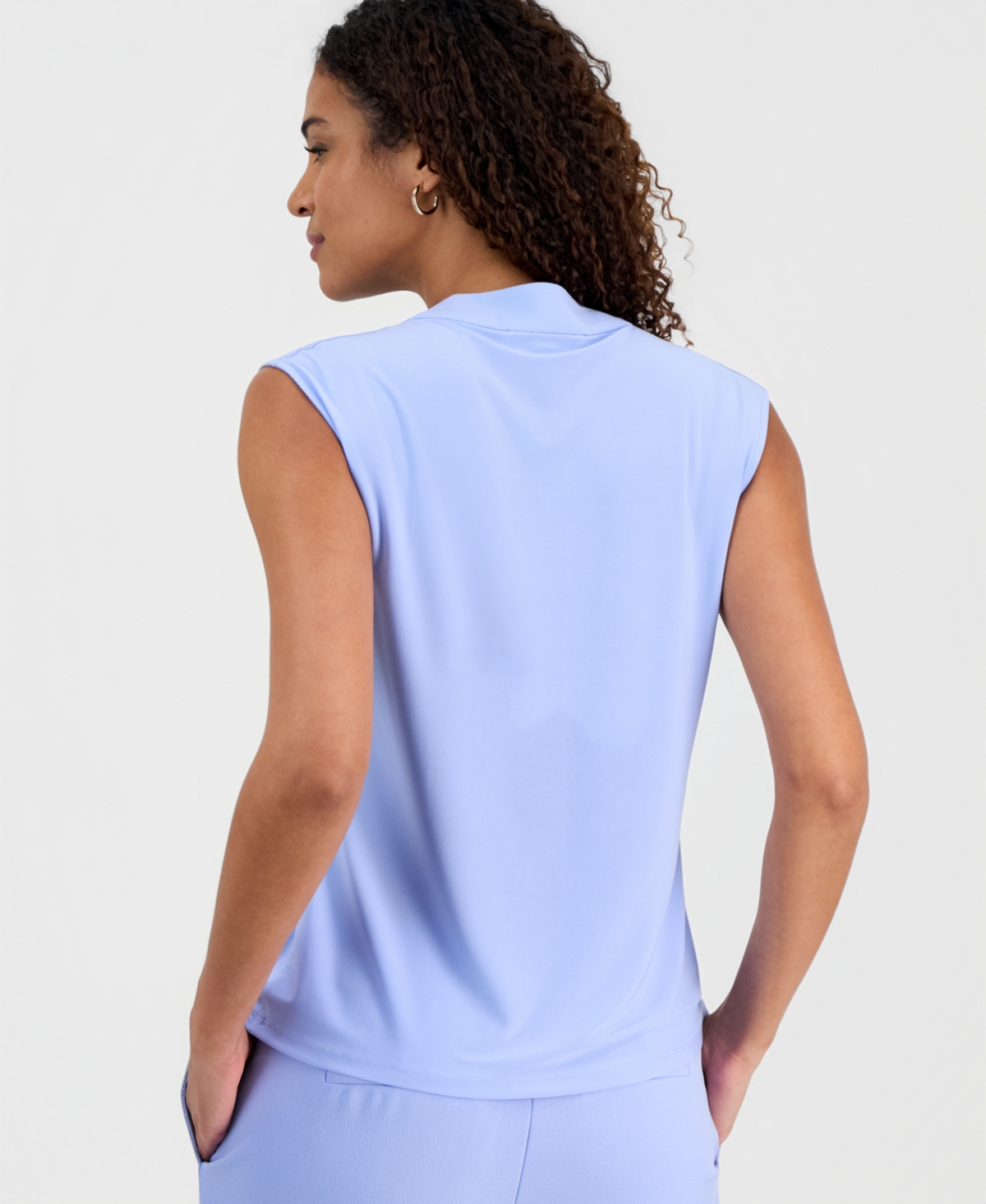 Kasper Petite Solid Cowl Neck Cap Sleeve Blouse