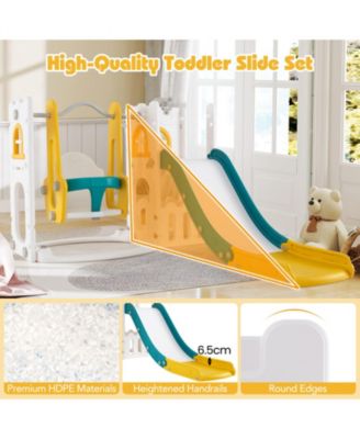 7 in 1 L Shaped Toddler Slide and Swing Set with Basketball Hoop Climber and Storage