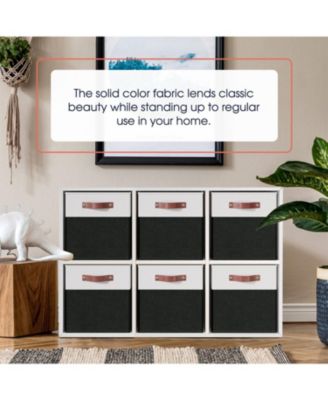 6 Pack Linen Fabric Kallax Storage Cube Bin with Faux Leather Handles