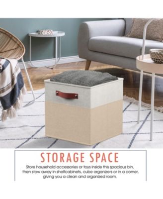 6 Pack Linen Fabric Kallax Storage Cube Bin with Faux Leather Handles