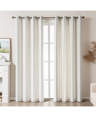 Linen Blend Geometric Striped Room Darkening Curtains Pair