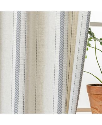 Linen Blend Geometric Striped Room Darkening Curtains Pair