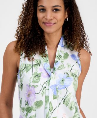 Women's Tie-Neck Floral Sleeveless Top