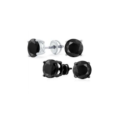 Classic CZ Solitaire Cubic Zirconia Stud Earrings Screwback Posts Sterling